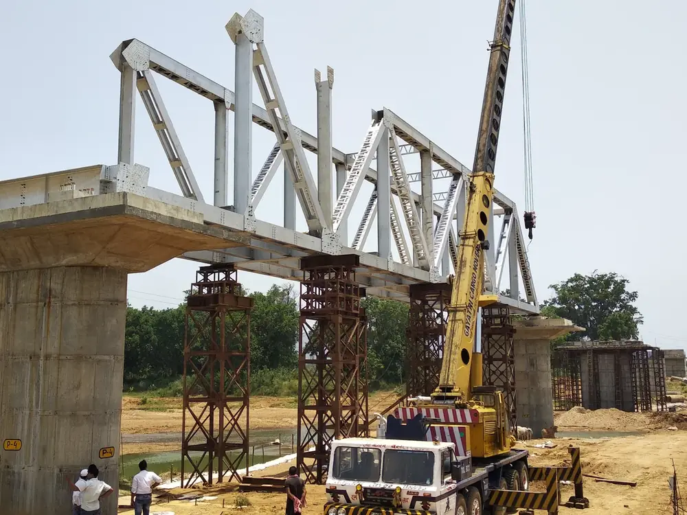 Reinforced concrete and steel girder bridge over a river valley